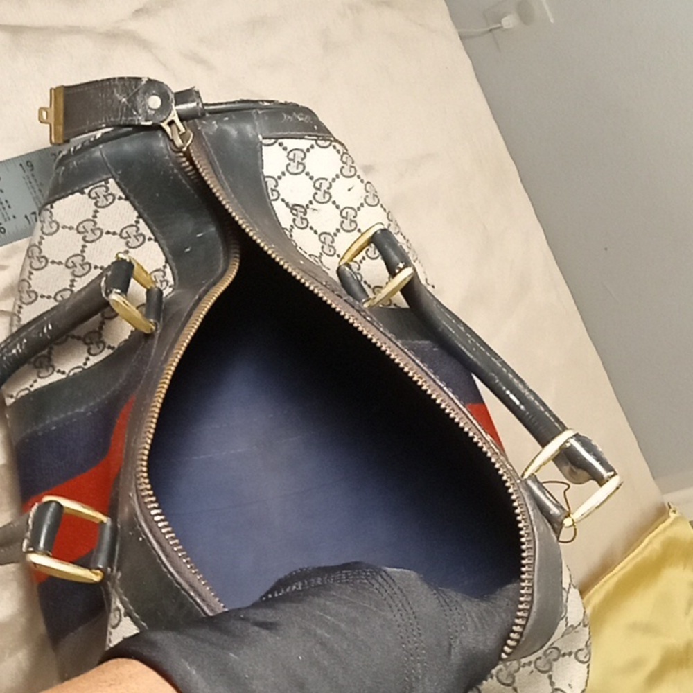 Vintage Gucci Boston Bag Big Sherry wiyh Blue & Red Stripes - Picture 7 of 8